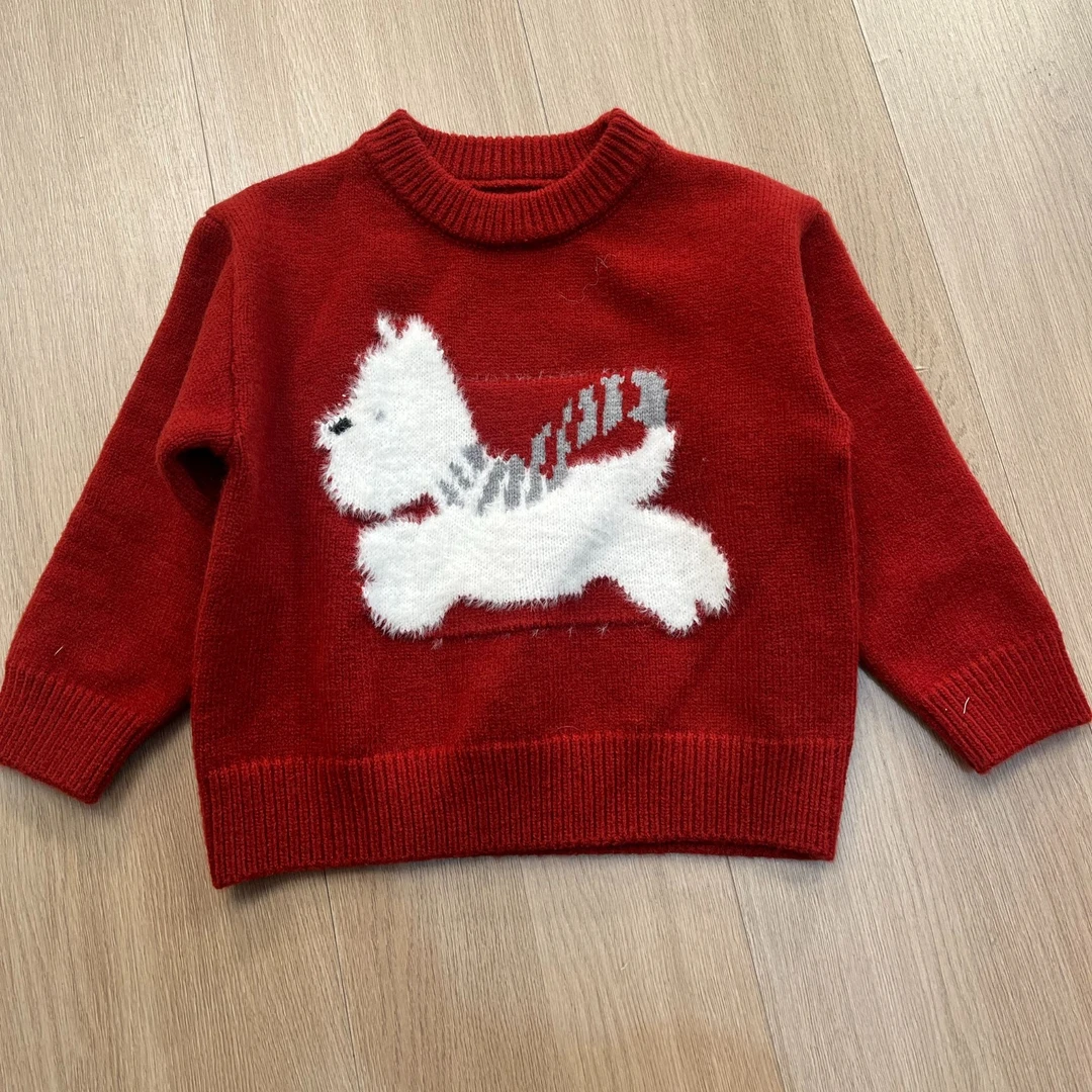 【皇室童缘】2025男童冬季加厚毛衣红色卡通可爱针织毛衣