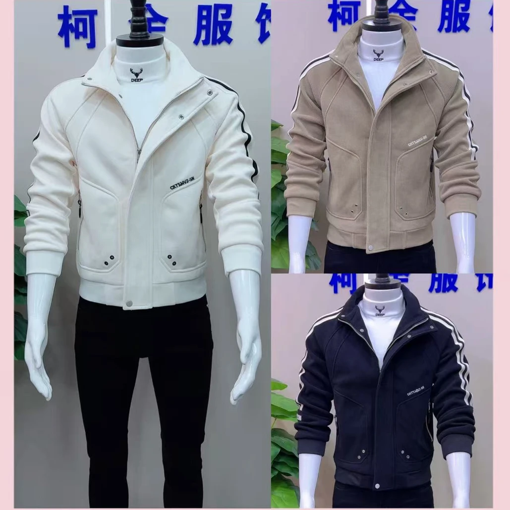 韩版休闲夹克外套上衣男士修身秋冬时尚百搭潮流立领长袖简约8888