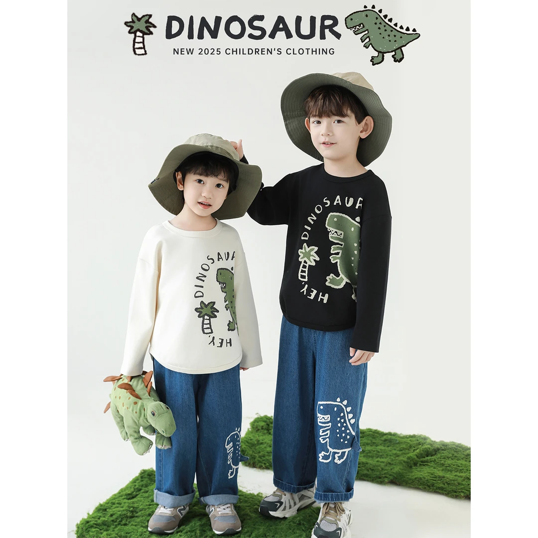 幼悠男童秋装恐龙牛仔裤套装潮酷痞帅童装可爱超萌儿童衣服N6705