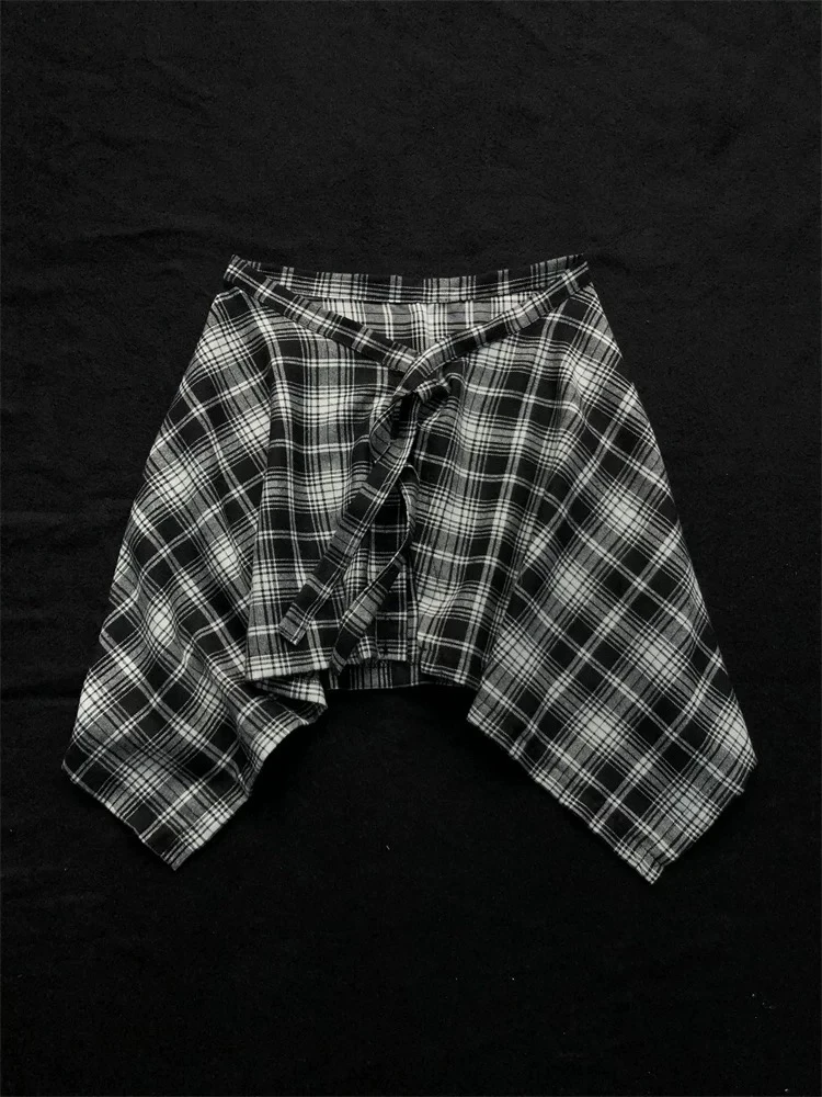 卫衣t恤叠穿神器格子遮屁帘男一片式系带藏肉半身裙下摆女春夏季