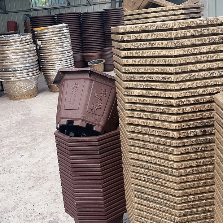 八角50花盆一个有孔紫砂色