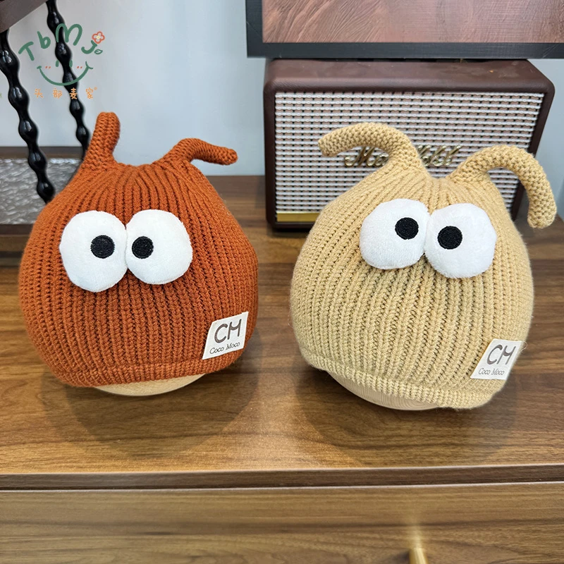 婴儿秋冬款帽子小月龄宝宝保暖防风男女童针织毛线帽可爱奶嘴帽萌