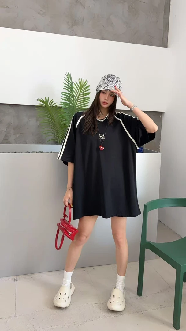 2025新款夏季休闲T恤百搭圆领日常情侣短袖条纹字母韩版227