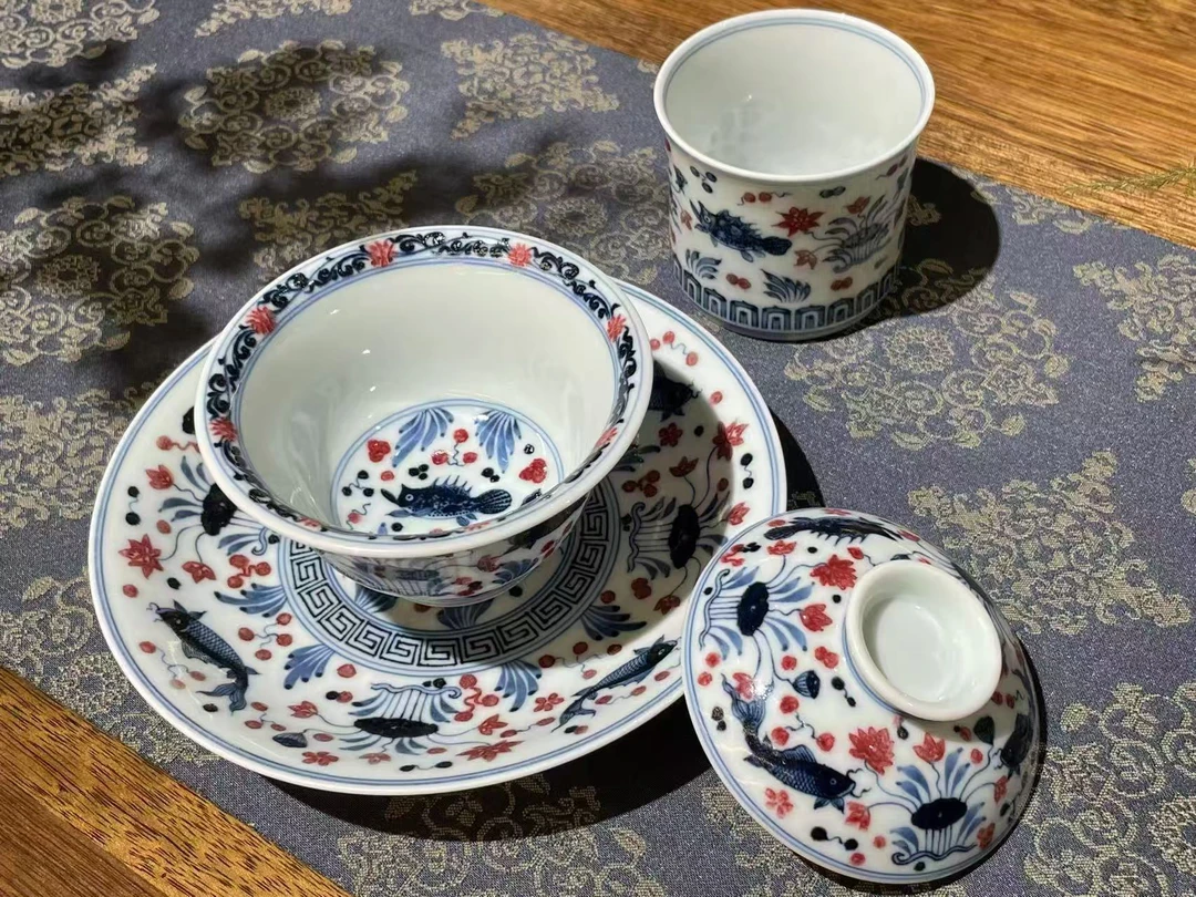 釉里红标杆子君堂-手工鱼藻纹茶杯陶瓷景德镇茶具家用刘建锋窑