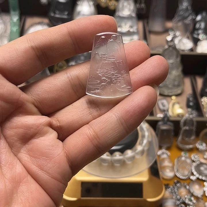 石英质玉未镶嵌山水牌