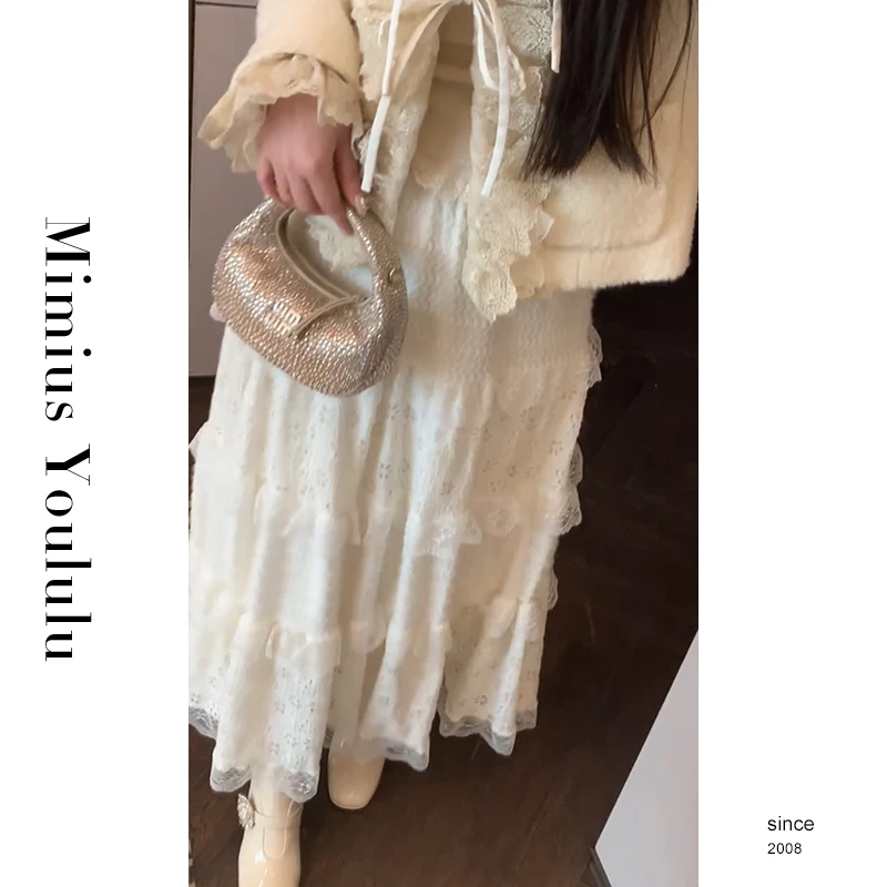【mimius】&游鹿鹿 温柔蕾丝拼接加绒加厚蛋糕裙  汉服 F12028