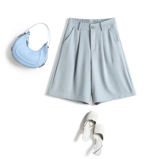 薄款高腰夏季阔腿短裤西装百搭简约阔腿五分裤宽松