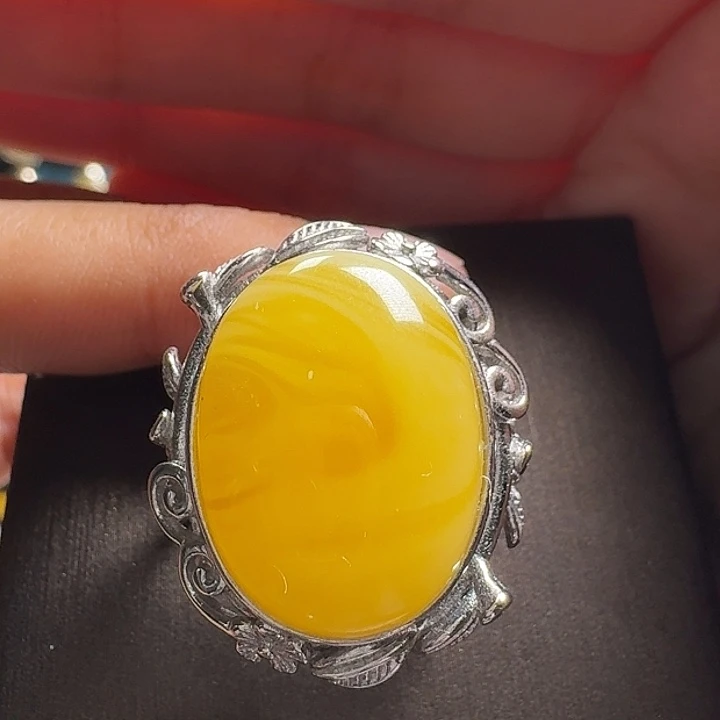 蜜蜡银S925镶嵌戒指戒指