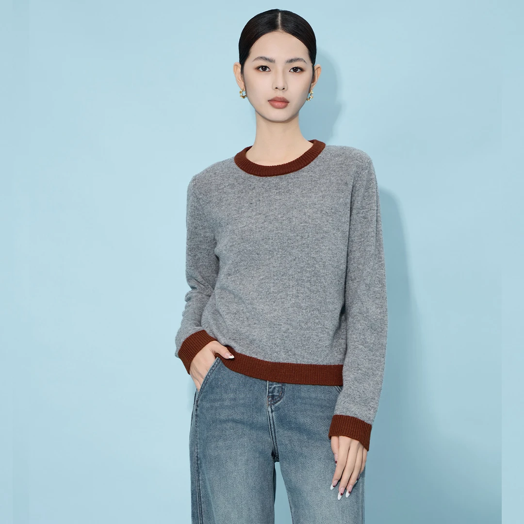 【妍妍专属】长袖时尚休闲百搭简约圆领针织衫VDAF79SWH0