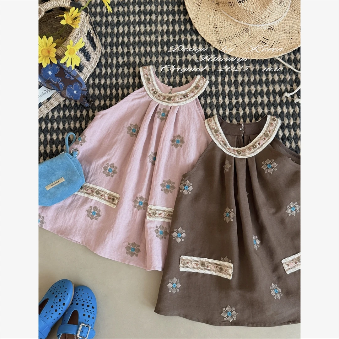 Q【朝花夕拾】三Hihoniya~2025夏季亲子绣花挂脖钩花凉爽透气上衣