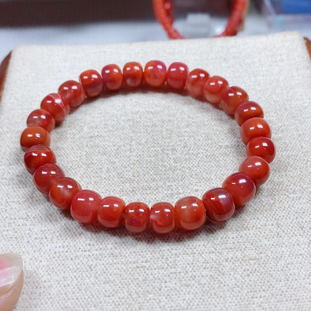 南红玛瑙未镶嵌手串卡8冰飘火焰纹