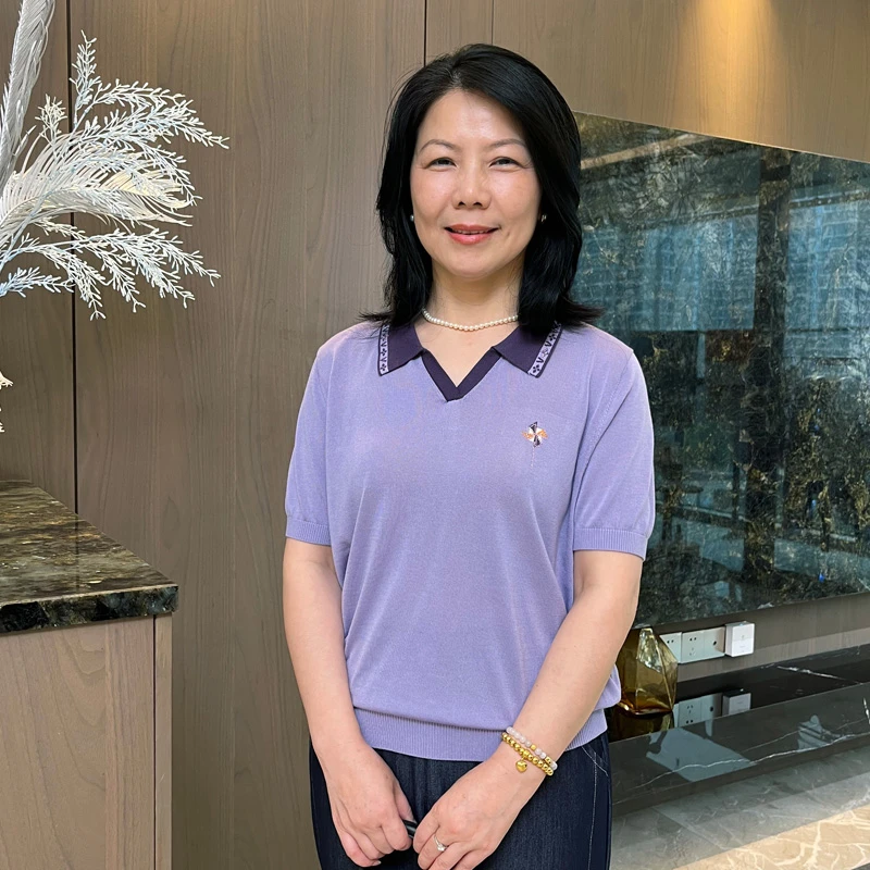 莱赛尔天丝翻领撞色针织短袖妈妈装夏季气质百搭上衣7879