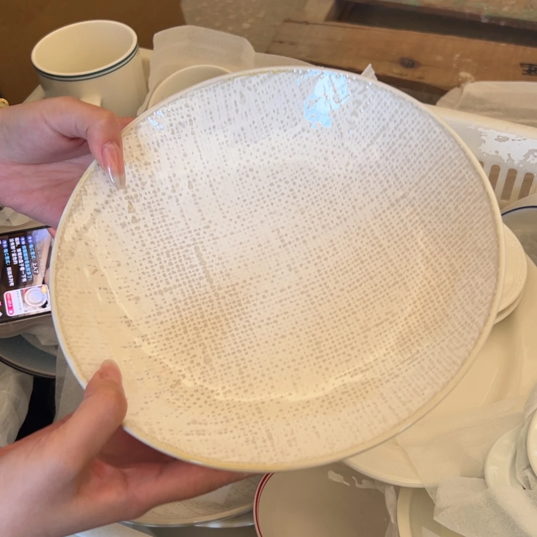 新骨瓷070瑕疵慎拍洛娃白麻布纹9寸深盘