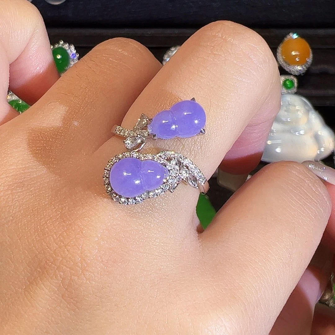 翡翠戒指18K金镶嵌葫芦