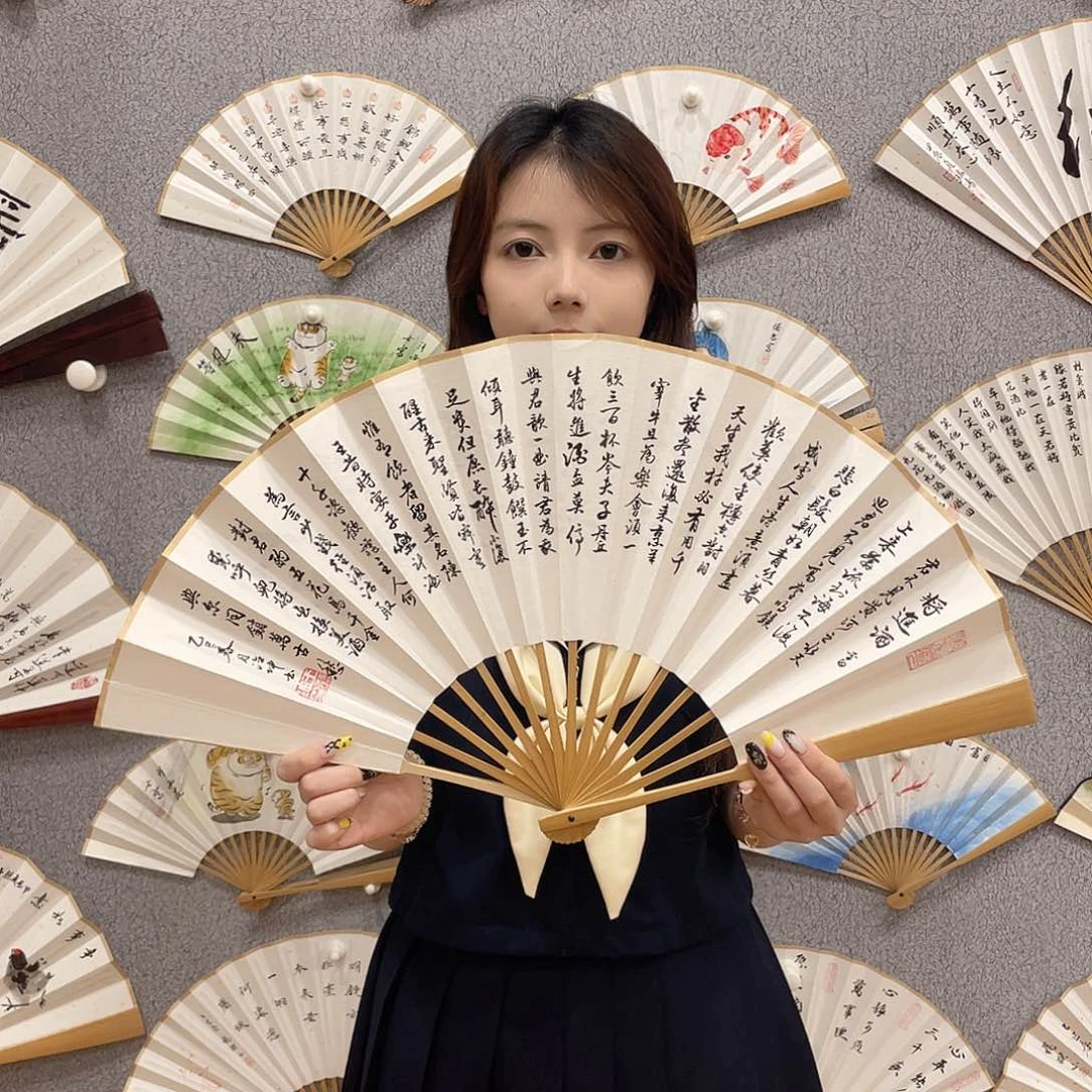 国画10寸玉竹-纯手绘-文玩扇骨（默认粘好）