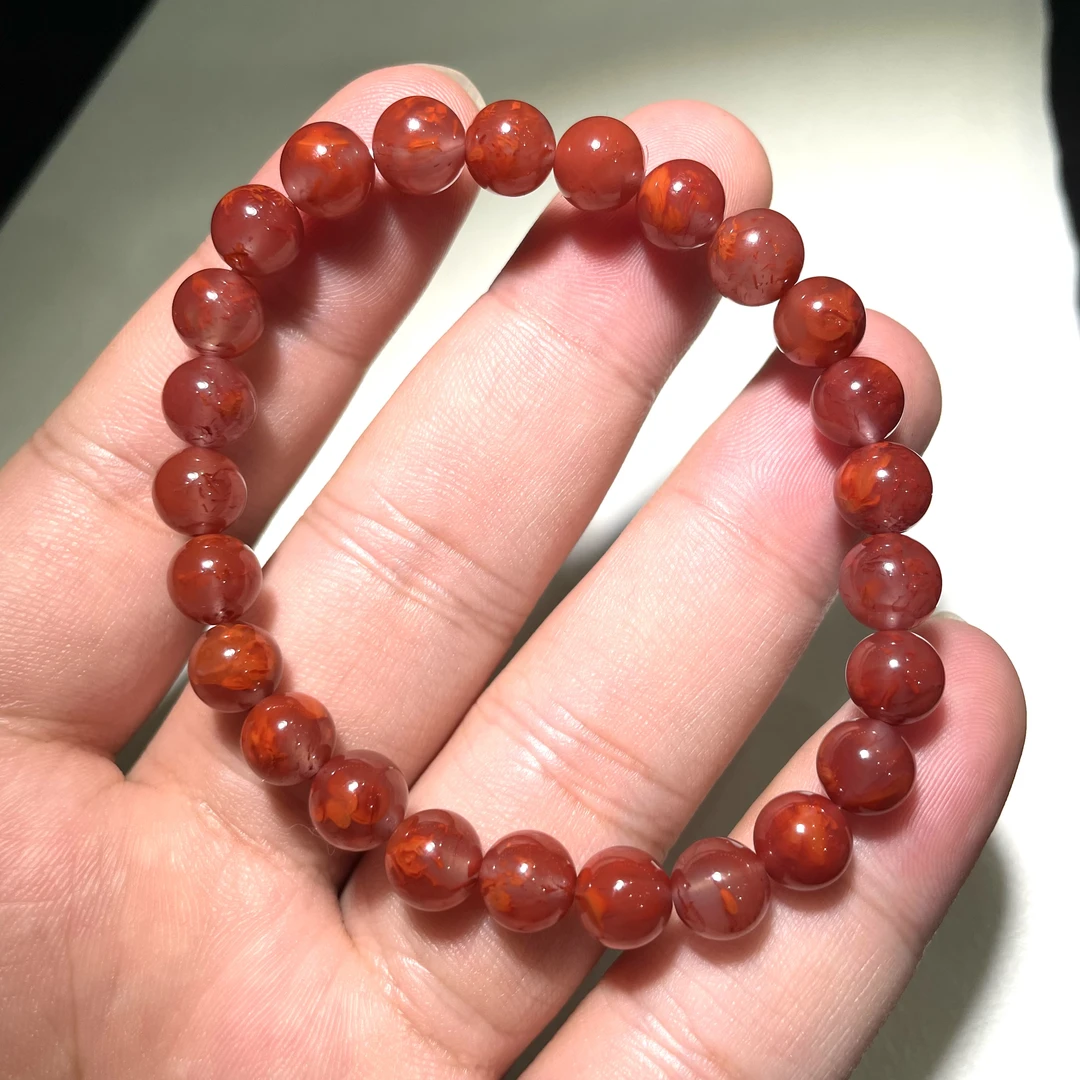 紫底牛血红南红7-8mm手串-25粒白线 KT24120224