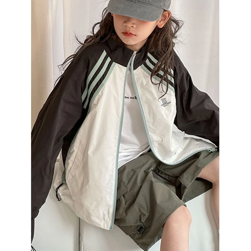 【春夏薄款】童装女童拼色连帽外套2025春款新款儿童上衣春装夹克薄