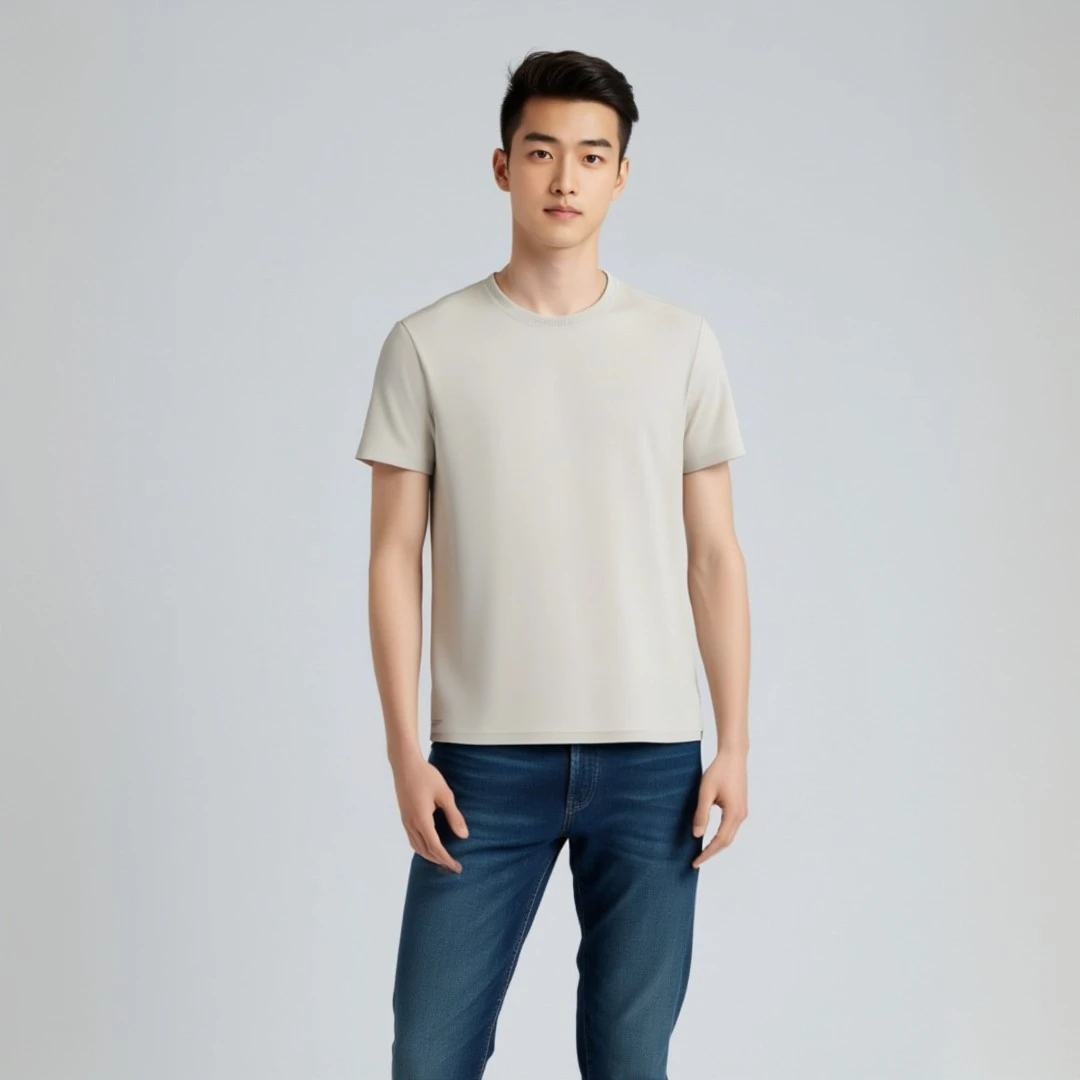 夏季爆款休闲通勤运动纯色亲肤透气简约百搭圆领男短袖短袖推荐