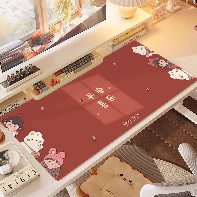 可爱幸运女孩鼠标垫超大高颜值宿舍键盘桌垫办公室工位桌面垫定制