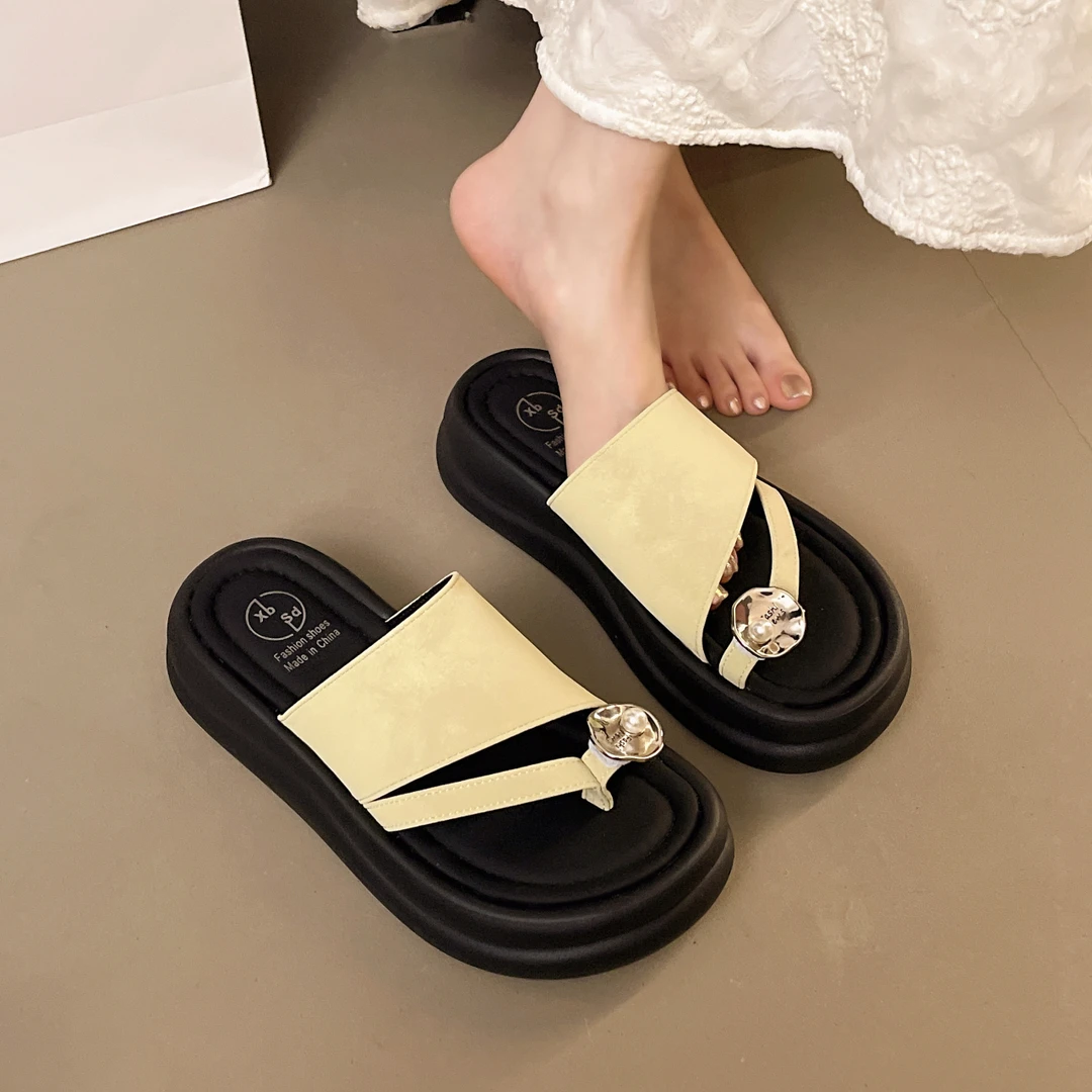 厚底法式套趾凉拖鞋女夏外穿2025新款网红银色配裙子沙滩罗马拖鞋