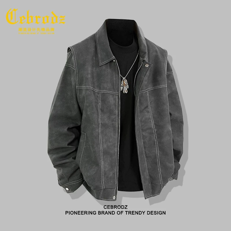 法国Cebrodz秋冬2025新款宽松皮夹克外套轻商务休闲男士翻领上衣