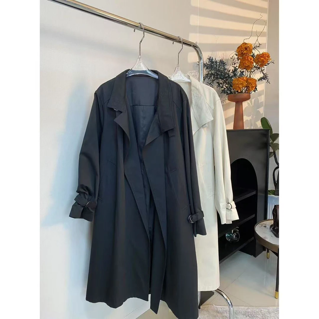 【S.2】设计师款慵懒风袖口系带长款黑色风衣CSL213F