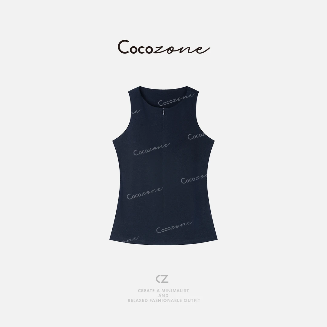 COCO ZONE 刘一一  时尚简约纯色拉链U领女式修身背心CD1A0648