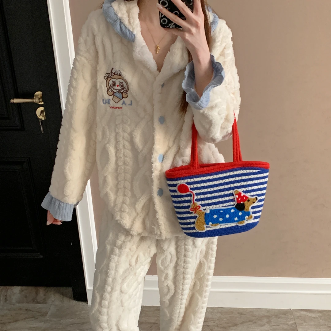 珊瑚绒睡衣女秋冬季大码加厚25新款长毛绒套装可外穿家居服