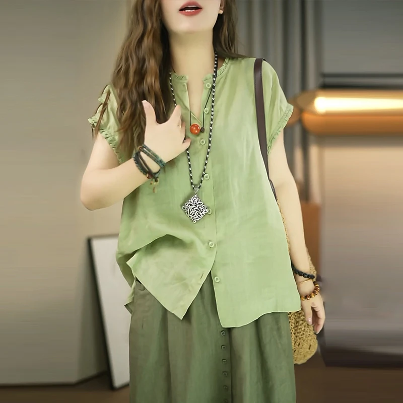 2025年夏季新款纯色圆领短袖衬衫高腰半身裙套装女生时尚两件套潮