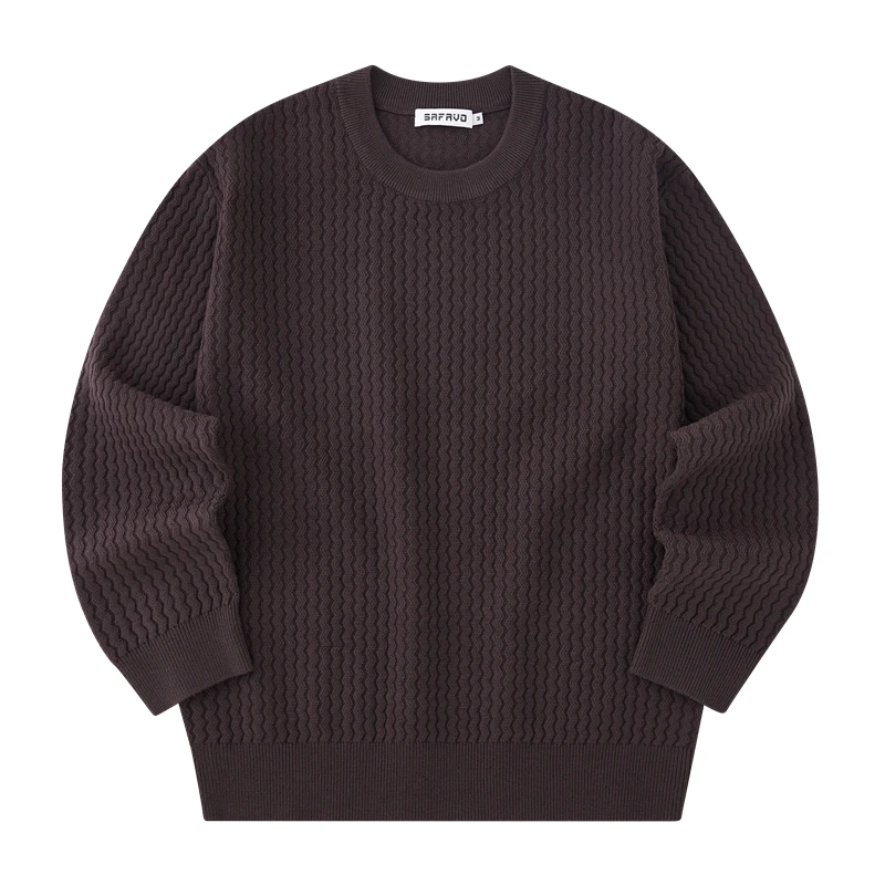 SAFAVO/施菲沃2025春款高级感韩式纯色长袖简约圆领男士针织衫