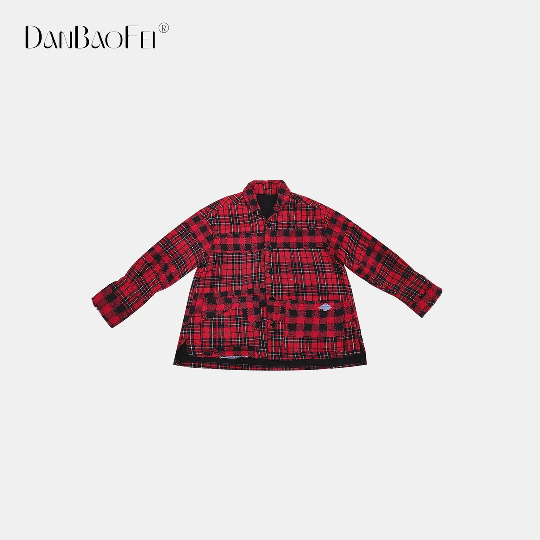 【DAYO】复古高街风格纹拼接休闲衬衫式棉服 YLM00363