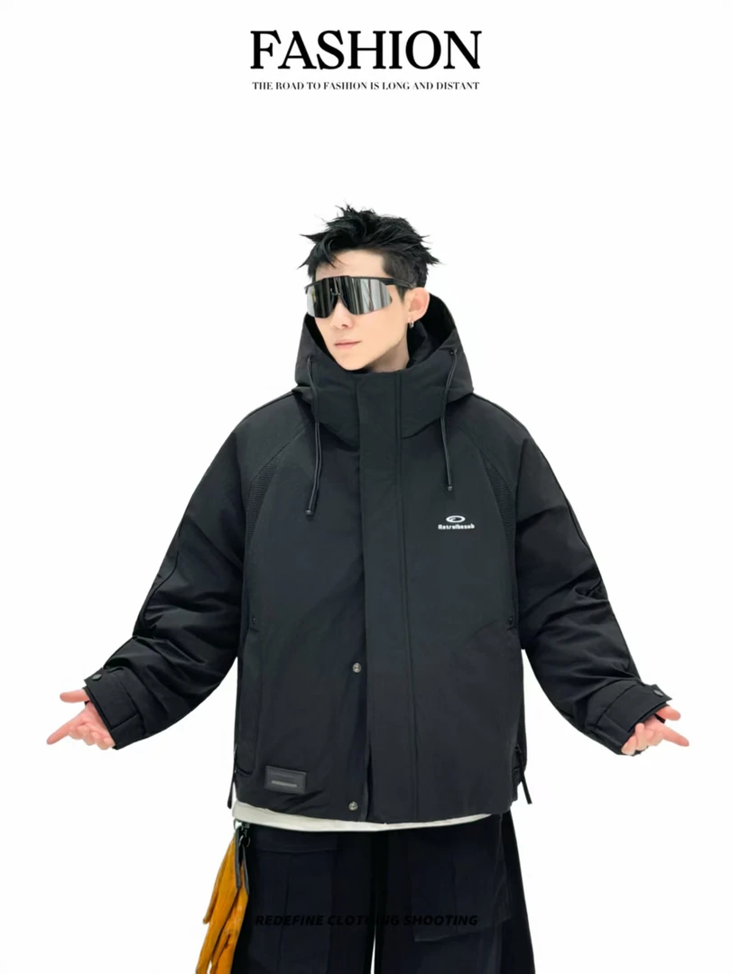 25年新款国标白鸭绒高领连帽潮流羽绒服