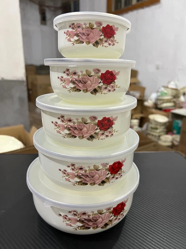 红玫瑰搪瓷冰碗5件套