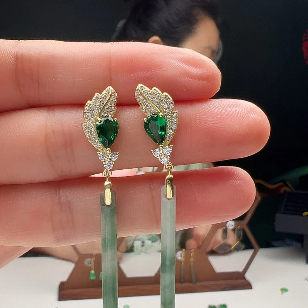 翡翠银S925镶嵌耳饰天然翡翠