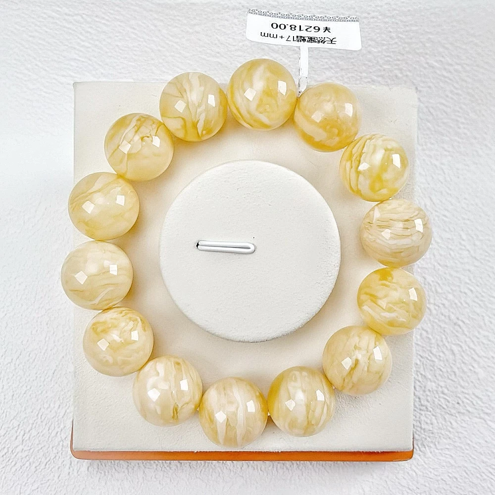 （白虎）天然蜜蜡12-17+mm浓蜡虎皮千层雪俄料手串单圈基地质检发货