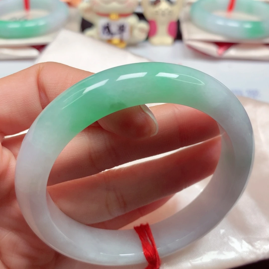 翡翠未镶嵌手镯宽版冰胶飘阳绿5859