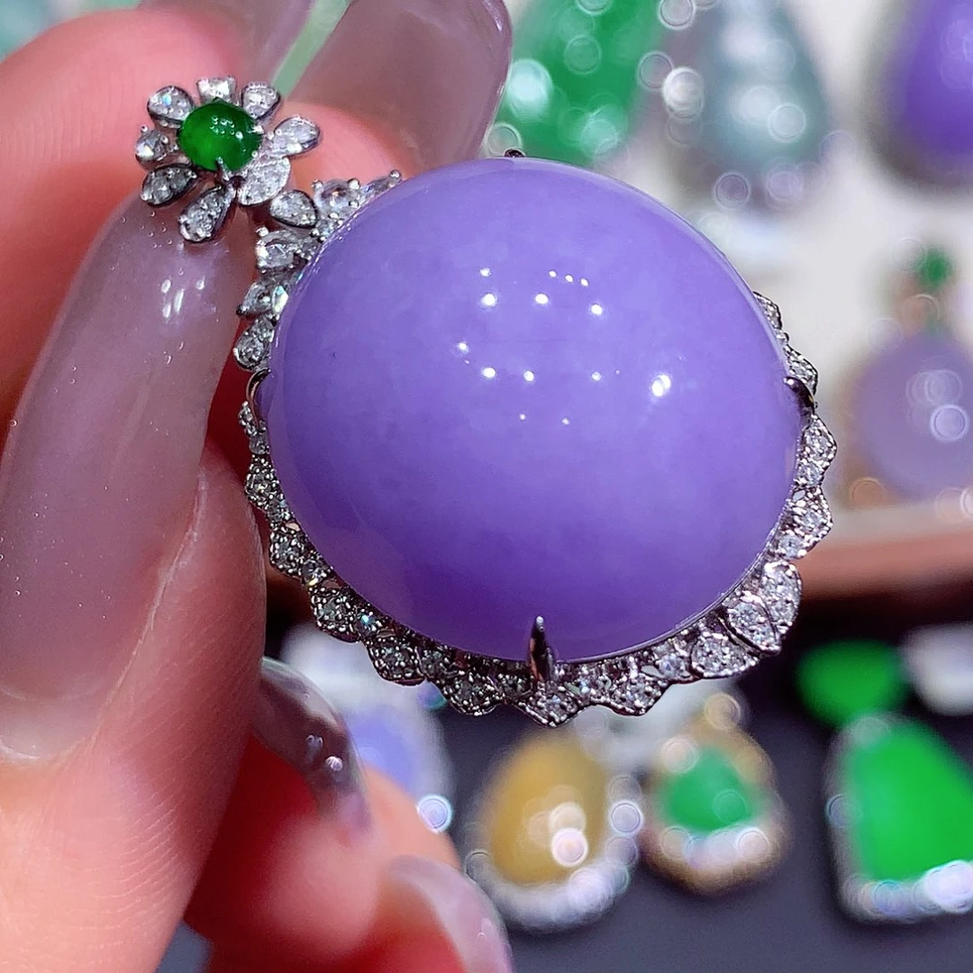 翡翠18K金镶嵌吊坠(不含链)