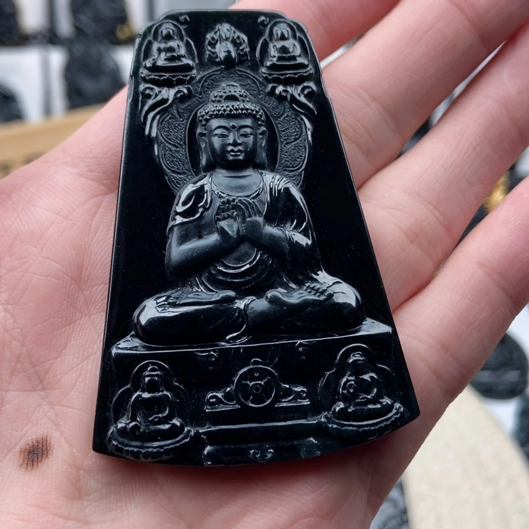 颈饰未镶嵌翡翠原****胸缅甸墨翠阿弥陀佛