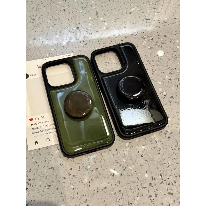 高级复古墨绿晕染支架适用ihone16promax苹果15p绒手机壳14新款13