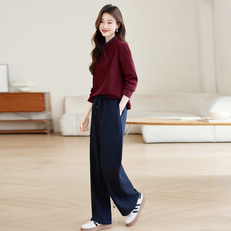 高端休闲套装女2025春秋新款设计感时尚轻奢运动卫衣直筒裤两件套