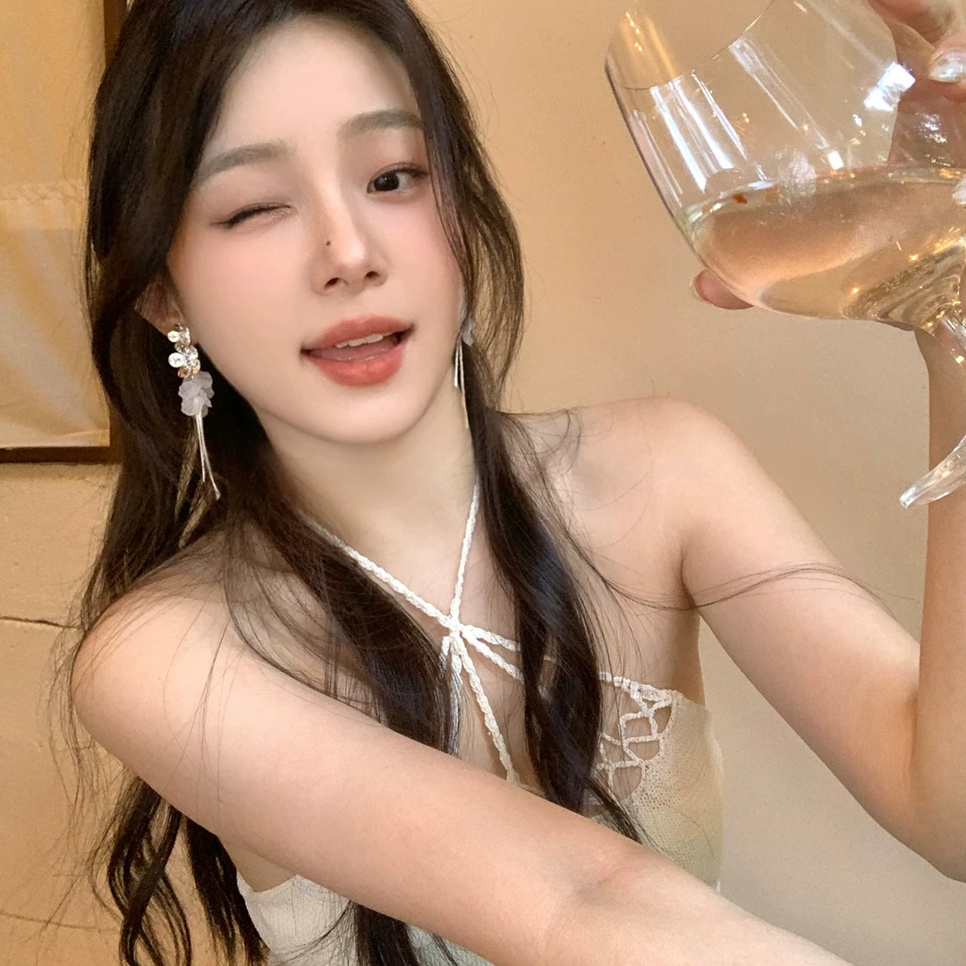 芒果饰品 铜合金锆石耳饰 夏日超仙花朵流苏耳环女气质耳针耳饰