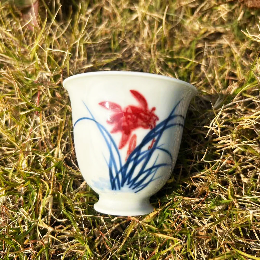 青花釉里红闻香杯铃铛杯景德镇手工手绘陶瓷茶器茶具茶杯创意花卉