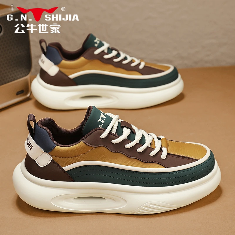 公牛世家痞帅厚底板鞋男款软底轻便运动休闲鞋百搭时尚运动老爹鞋