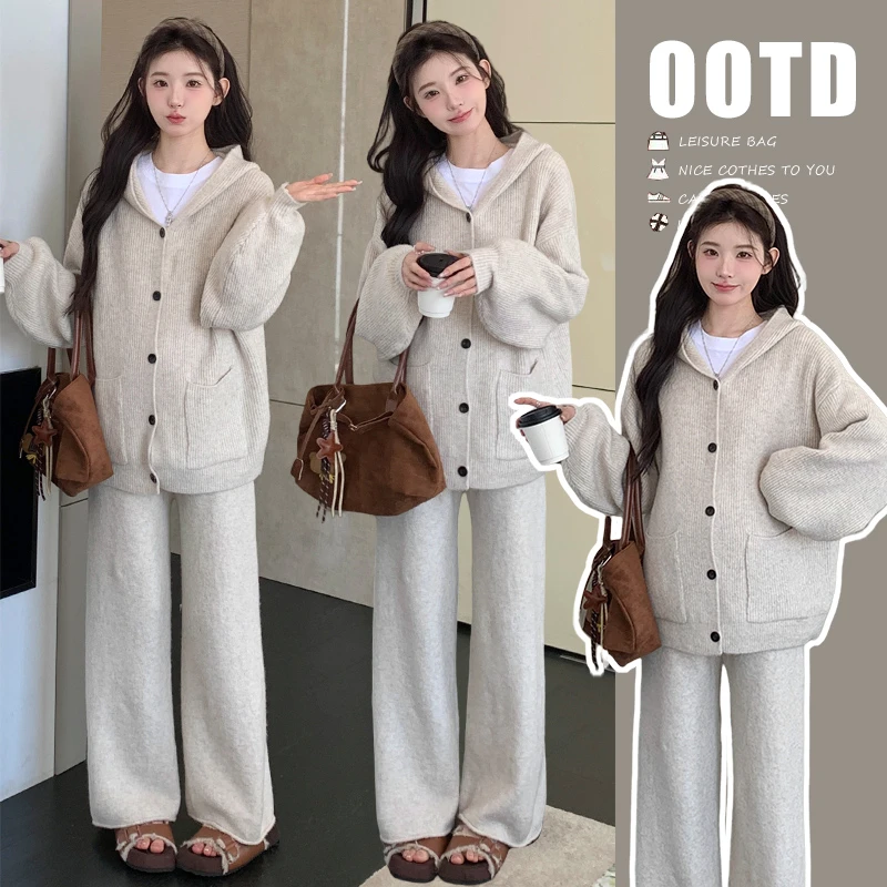 孕妇装秋冬时尚新款韩版毛衣宽松外套宽松显瘦阔腿裤休闲两件套