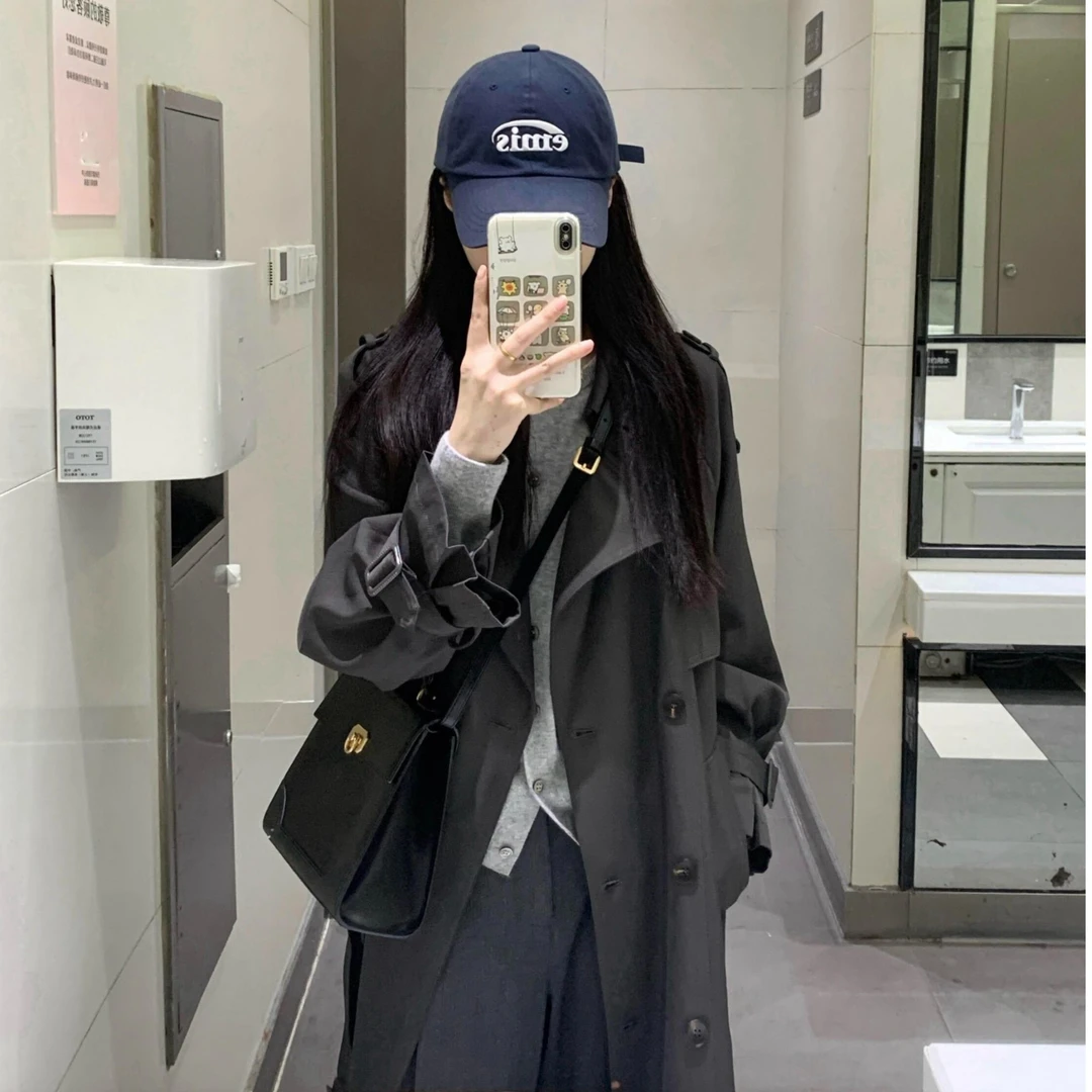 韩系一整套ootd穿搭灰色针织开衫2025秋季新款气质风衣外套休闲裤