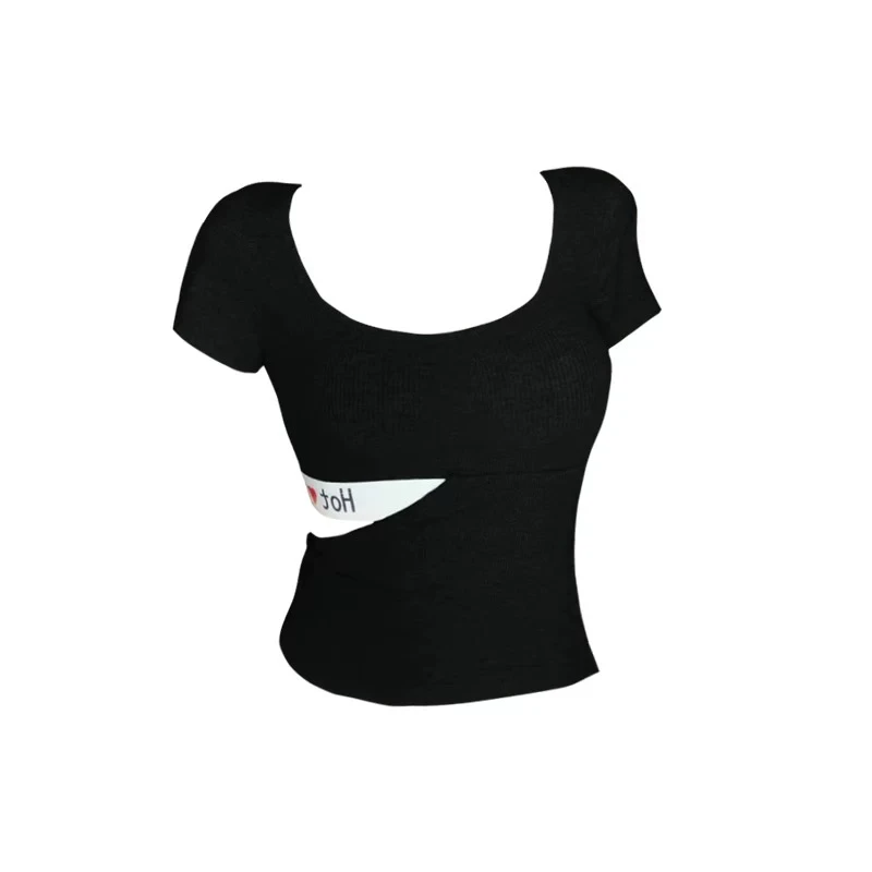 短袖T 露腰心字母