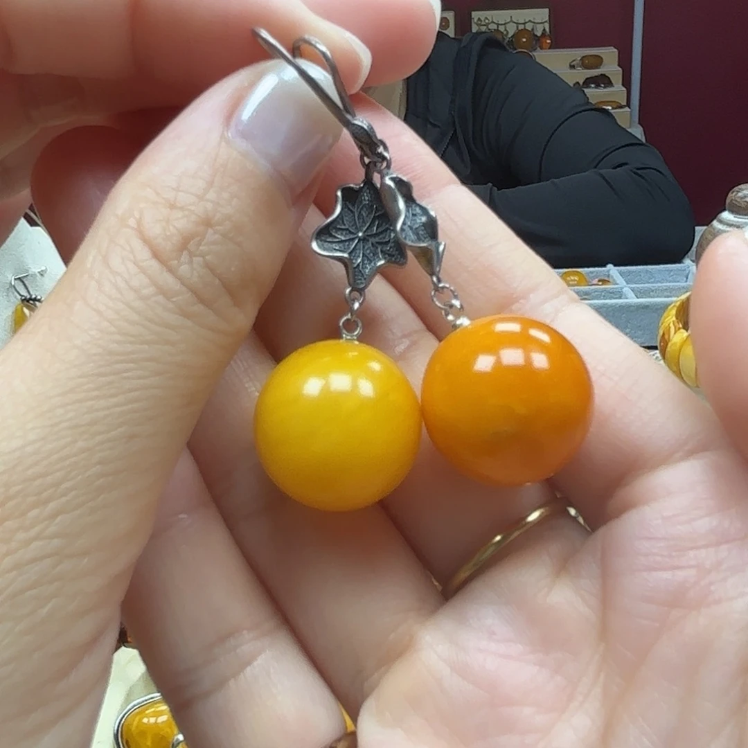 银S925镶嵌蜜蜡耳饰13耳坠