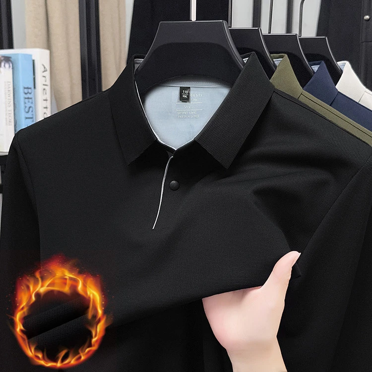 加绒加厚长袖T恤男秋冬商务休闲POLO衫中年保暖打底衫男装