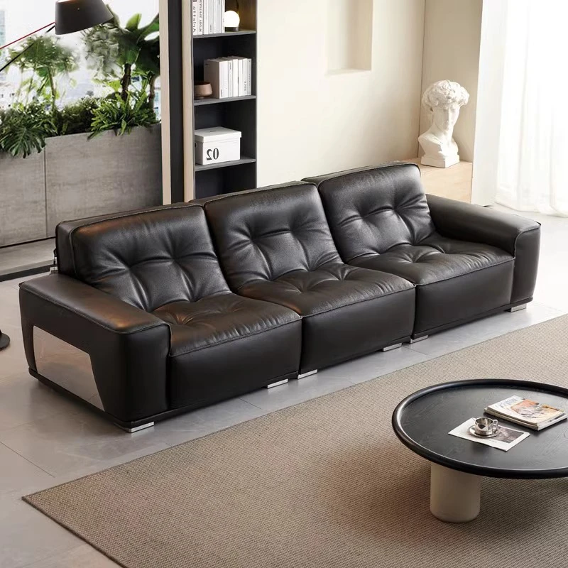 黑金刚沙发意式客厅头层牛皮直排现代简约真皮组合2025年新款