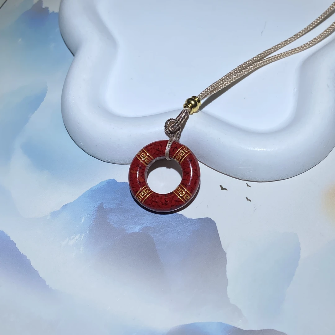 天然辰砂【渠小姐精选】DZ7299 天然晶体朱砂“五福”设计款吊坠